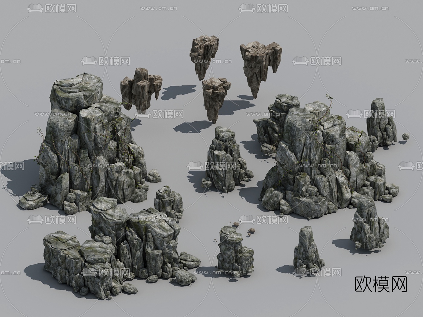 现代景观石假山3d模型下载