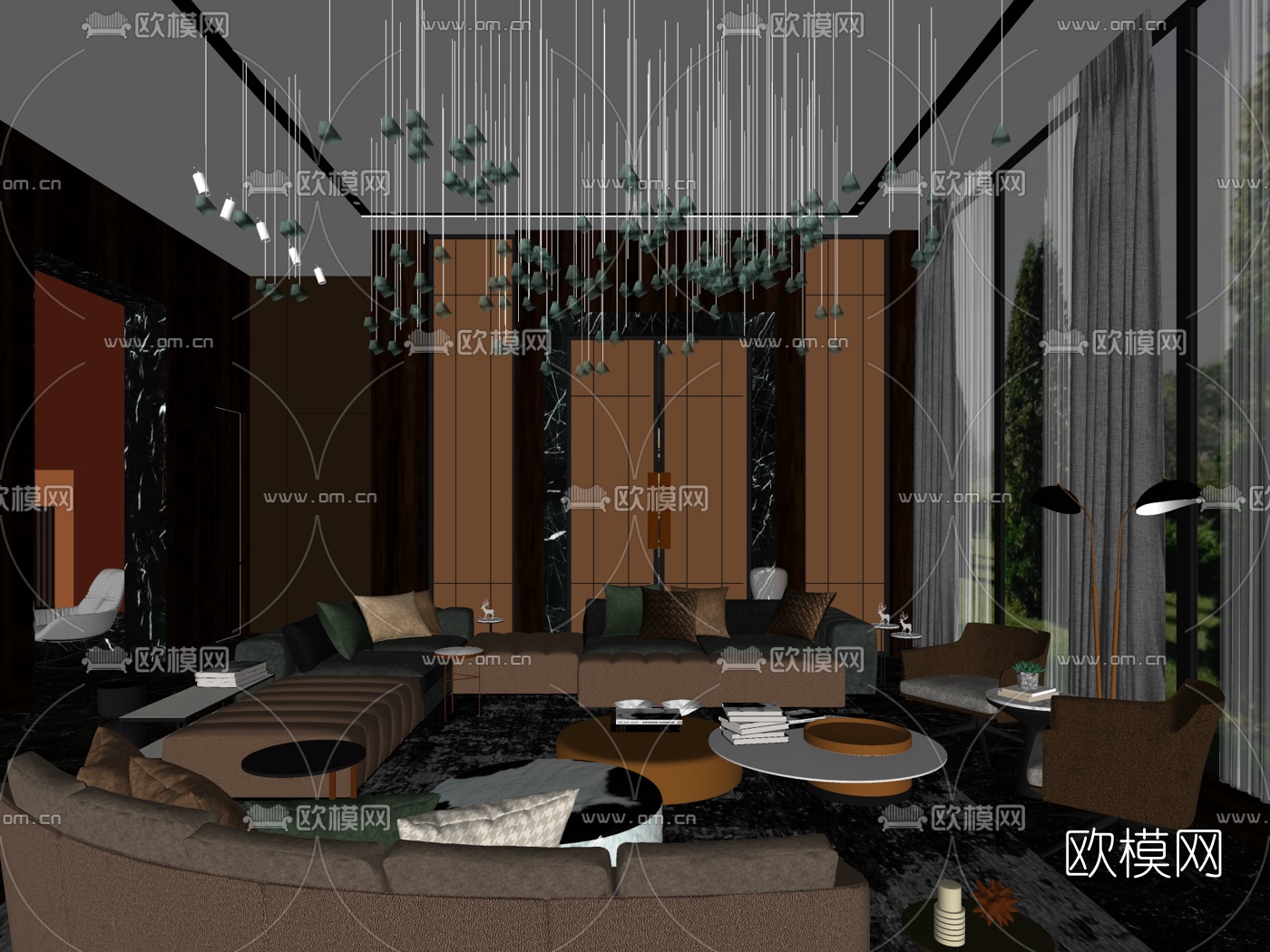 现代轻奢客厅su模型下载