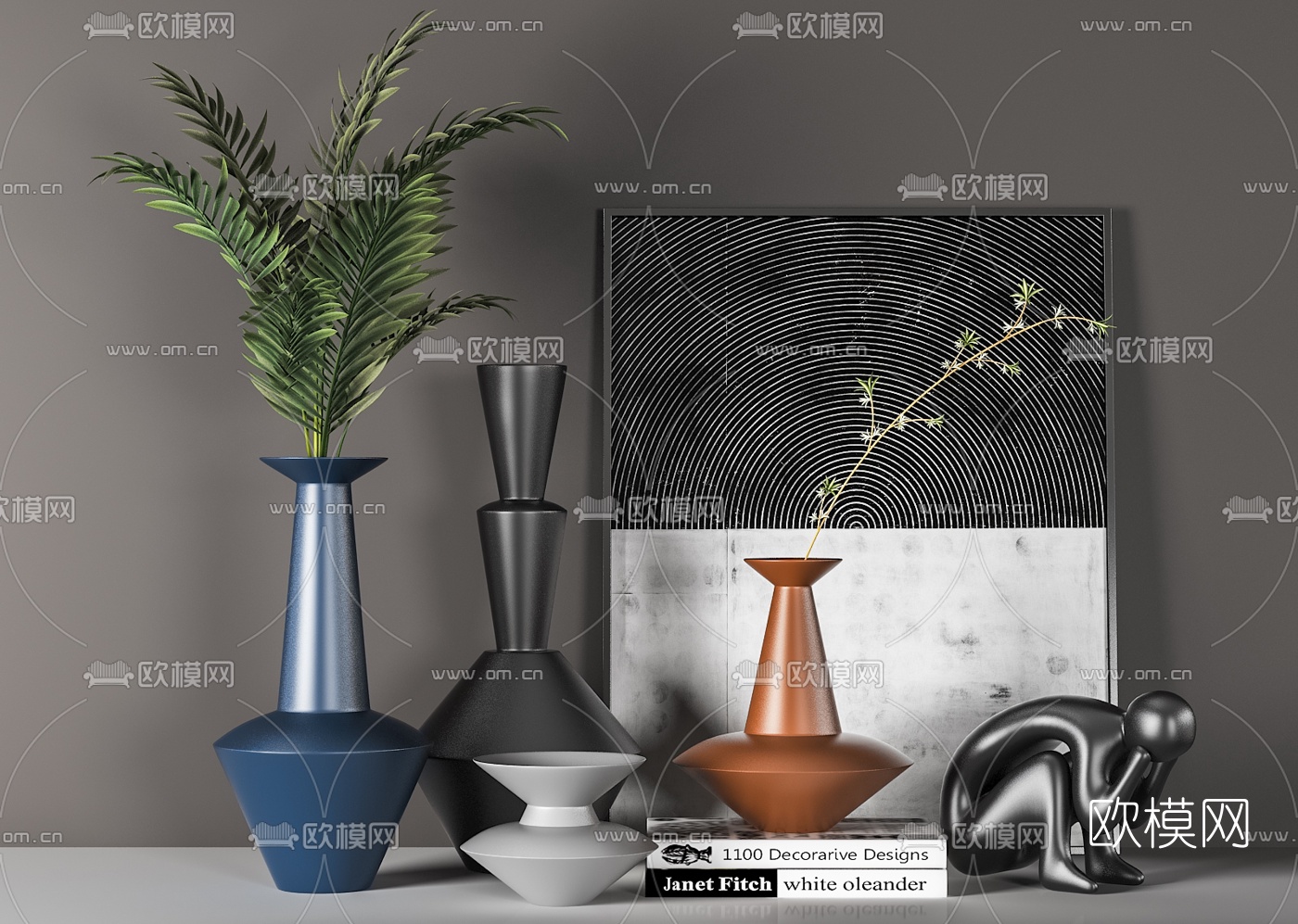 现代花瓶摆件组合3d模型