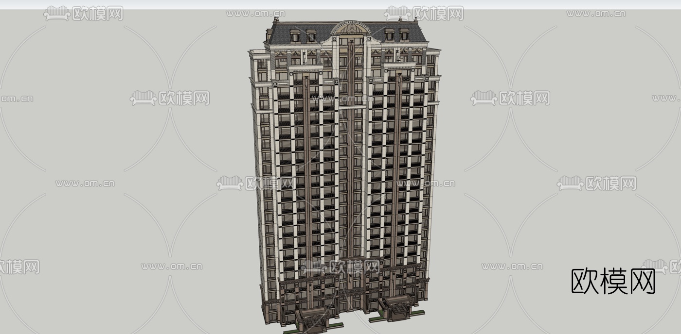 法式超高层公寓楼su模型下载