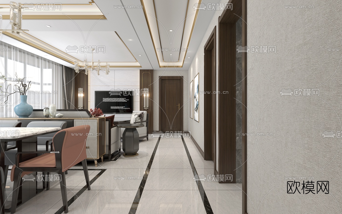 新中式客厅餐厅免费3d模型