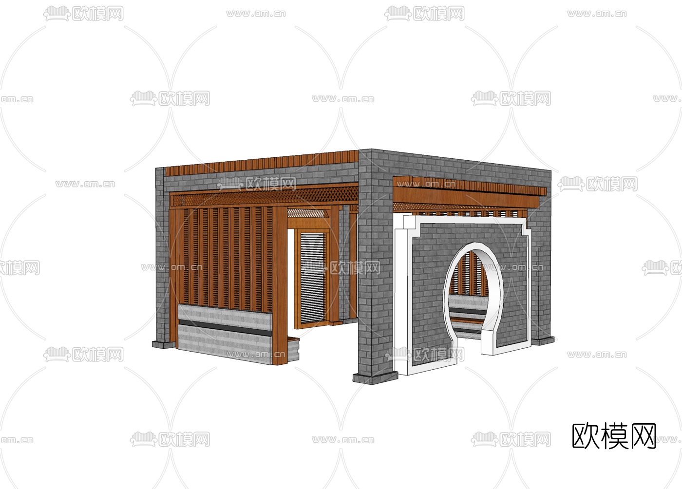 中式廊架免费su模型下载