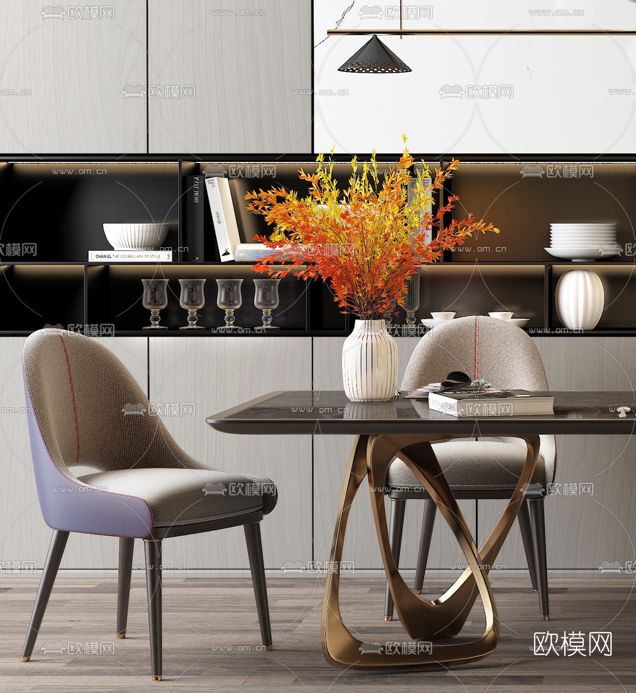 现代轻奢餐桌椅3d模型下载（渲染图2）