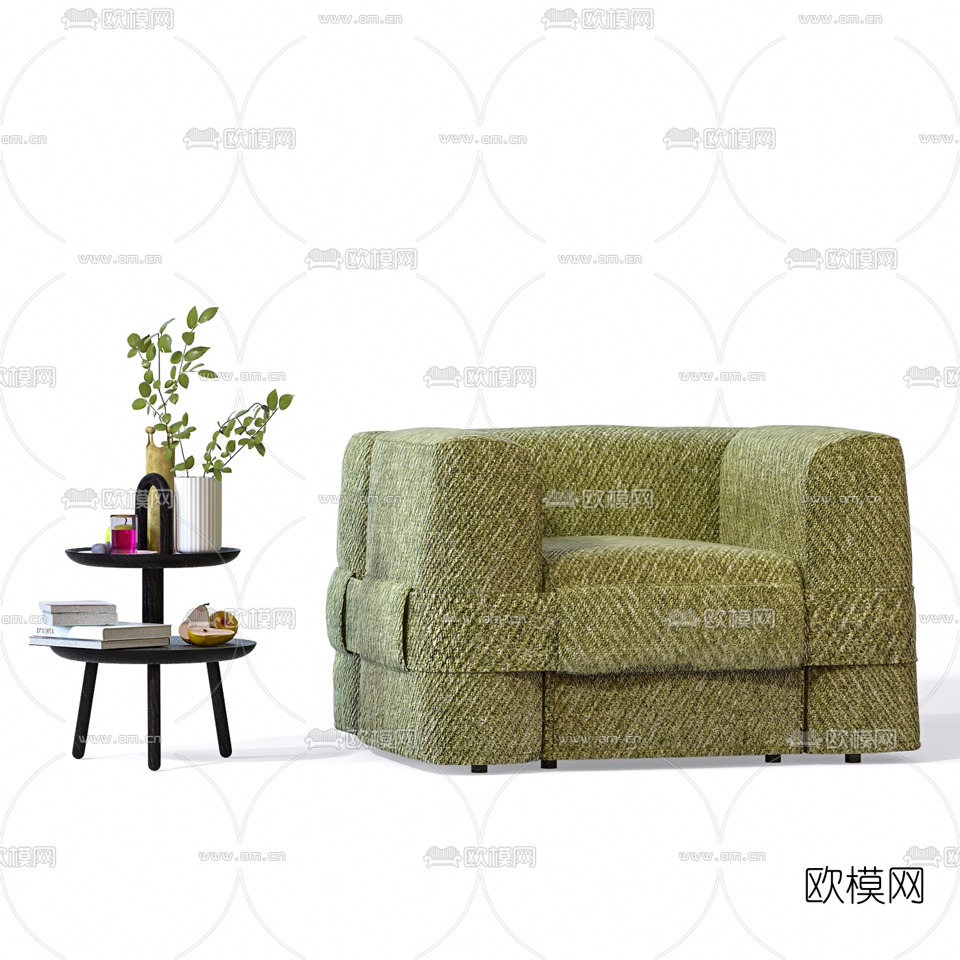 北欧布艺单人沙发3d模型下载