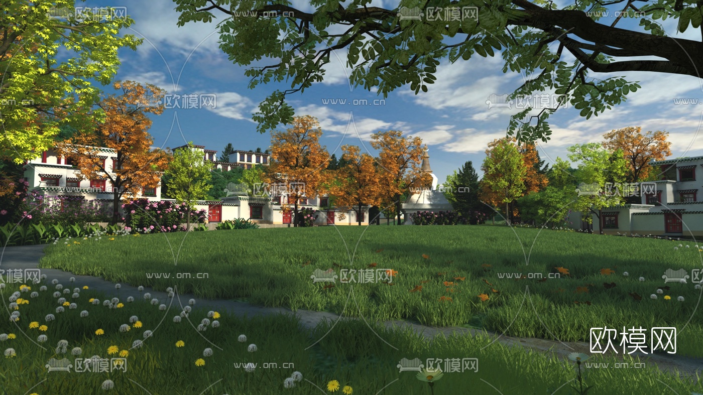 中式民宿园林景观3d模型