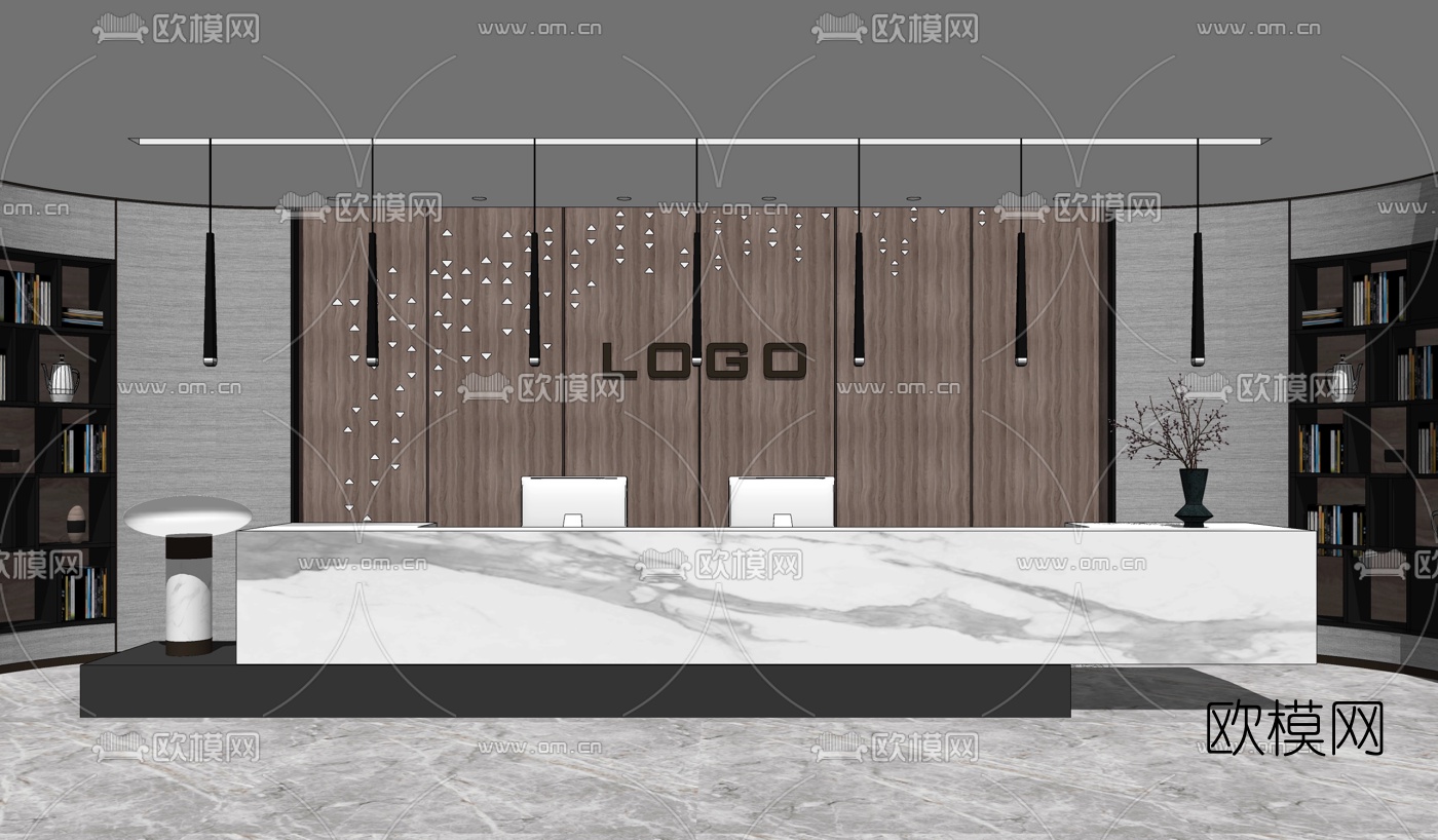 现代大理石前台接待台su模型下载