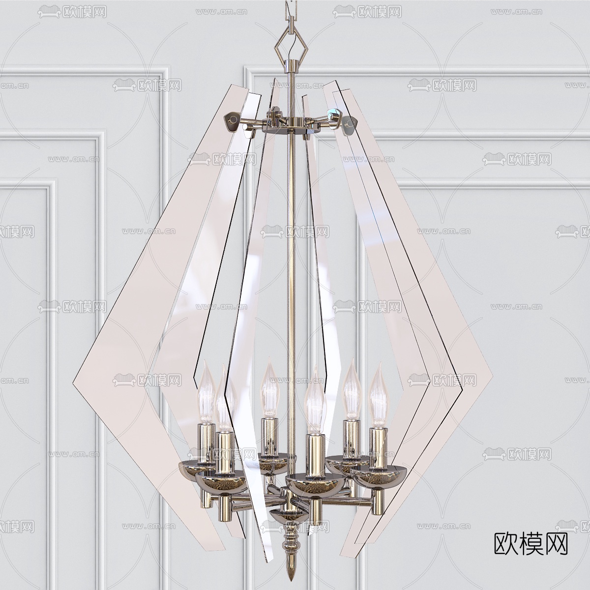 简欧金属烛台多头吊灯3d模型下载