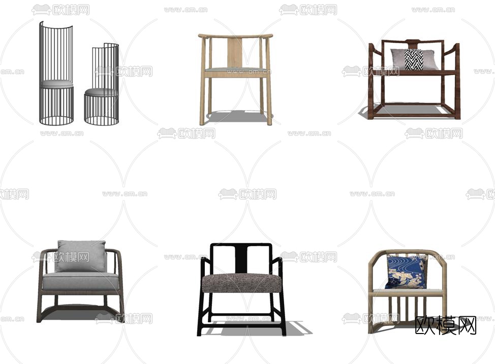 新中式圈椅太师椅 su模型下载
