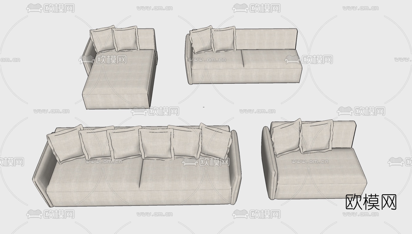 现代布艺多人沙发su模型下载