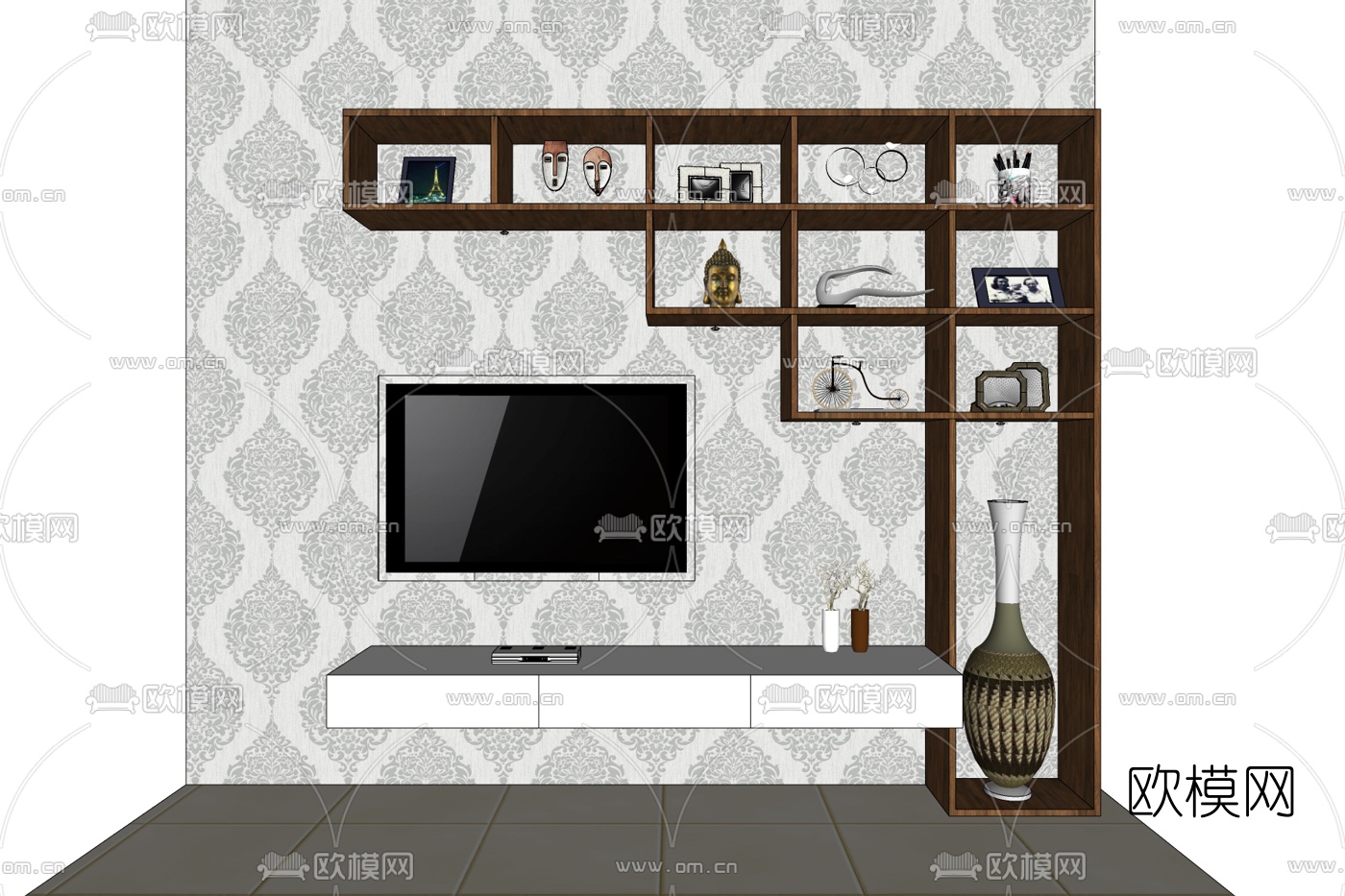 现代实木电视柜免费su模型下载
