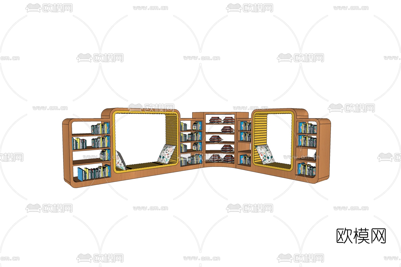 现代实木书架免费su模型下载