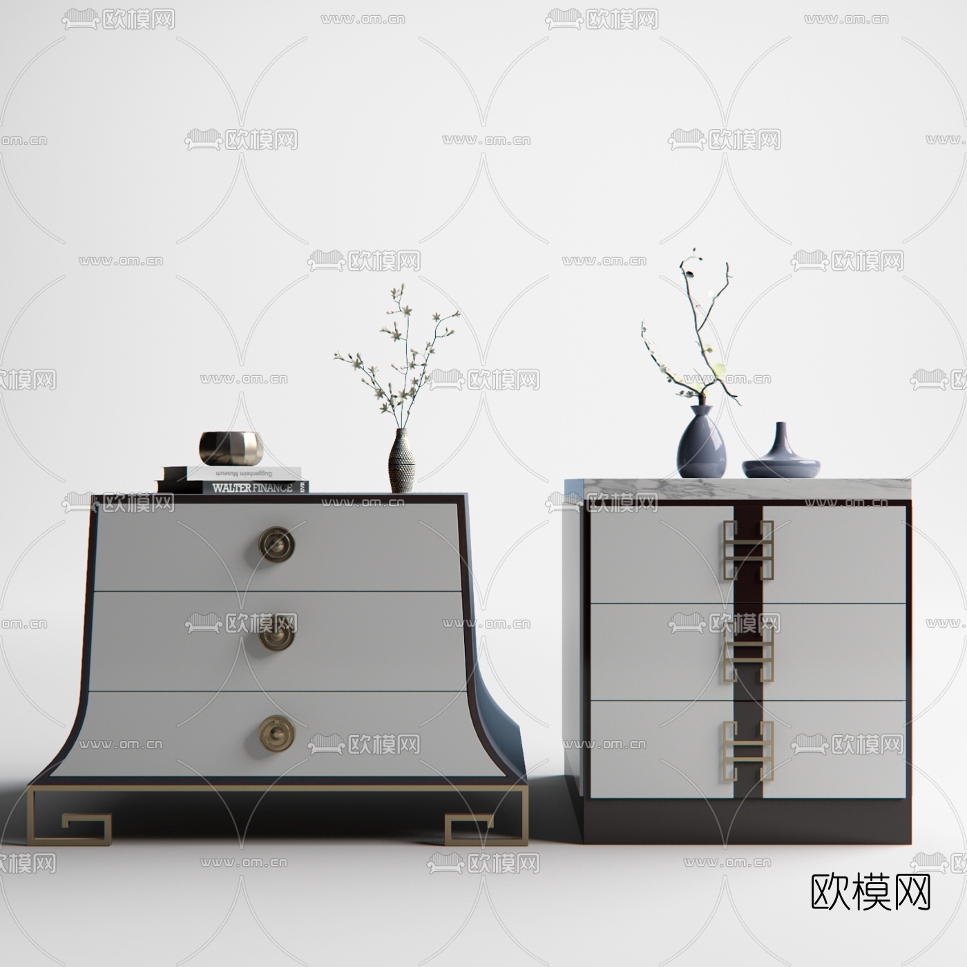 新中式床头柜组合3d模型下载