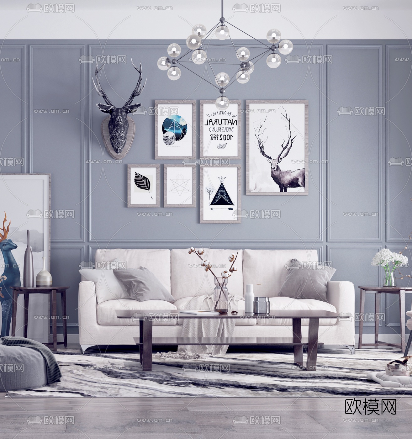 北欧客厅餐厅3d模型下载（渲染图2）