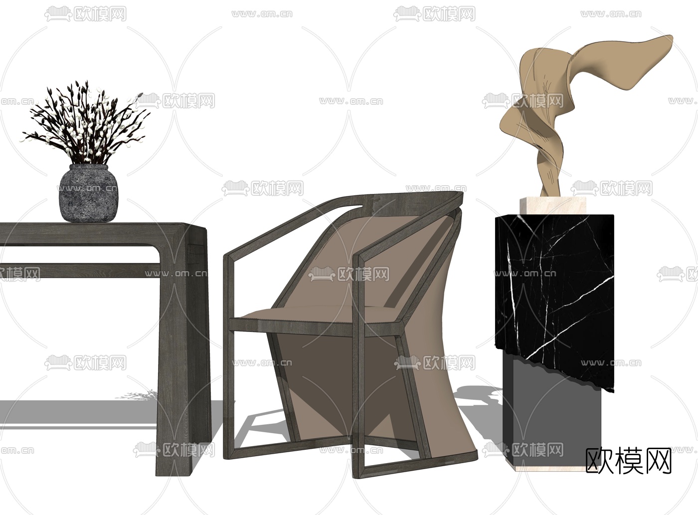 新中式实木休闲椅su模型