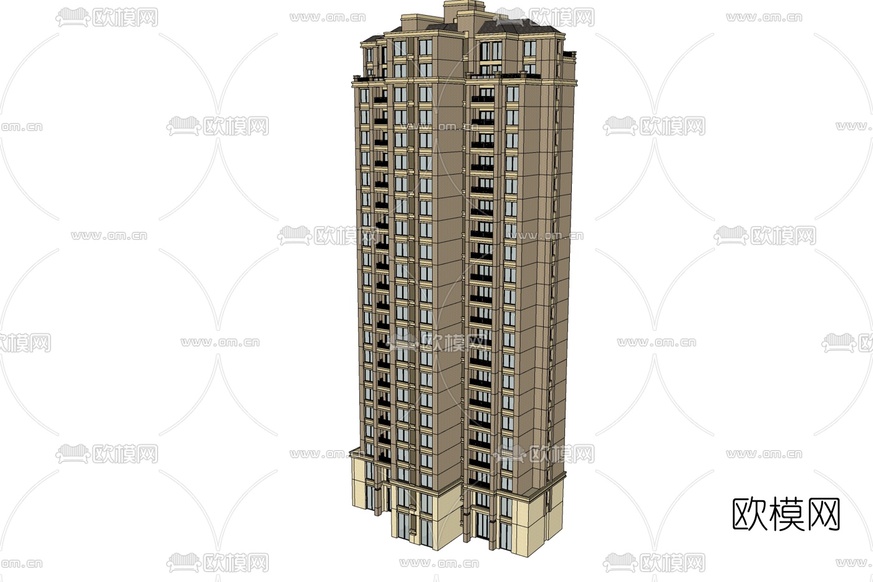 现代高层塔式公寓楼免费su模型下载