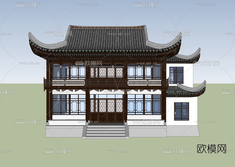 中式古建筑房屋免费su模型下载_ID10302071_sketchup模型下载-欧模网