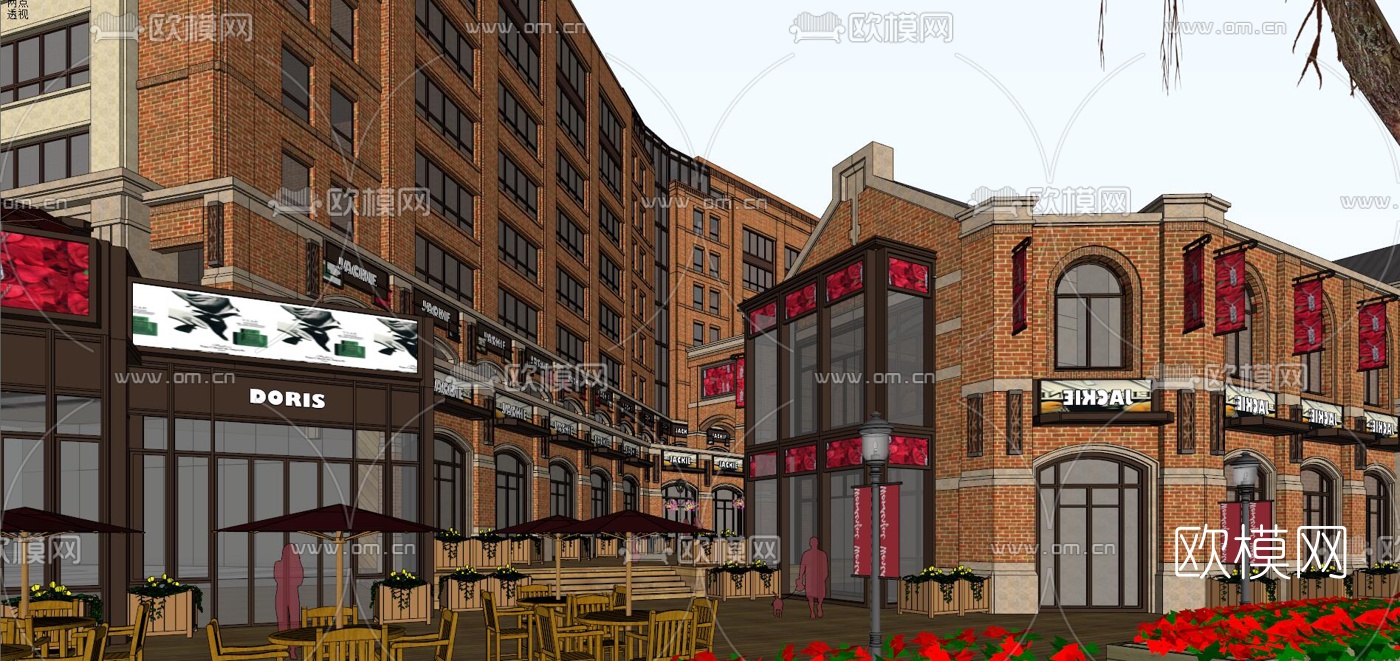 欧式商业街su模型下载（渲染图7）