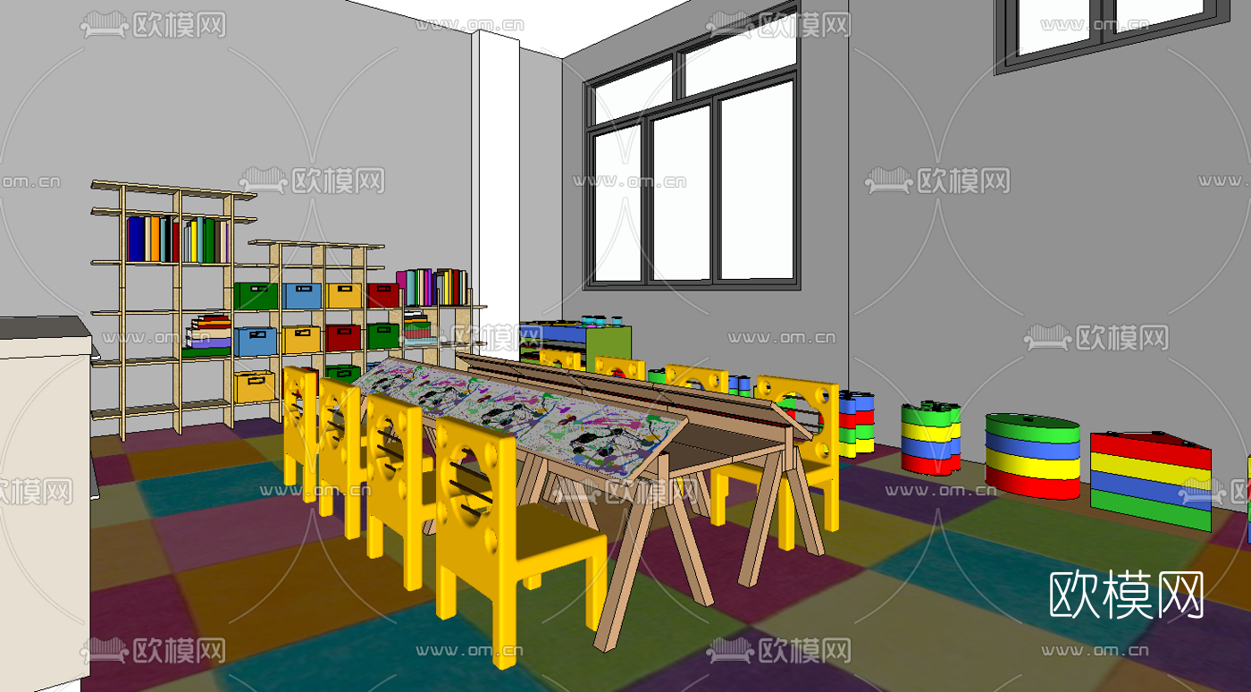 现代早教中心幼儿园教室su模型下载（渲染图5）