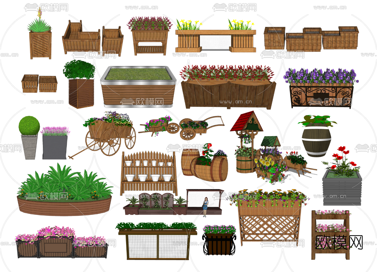 现代移动花箱花篮盆栽花车su模型下载