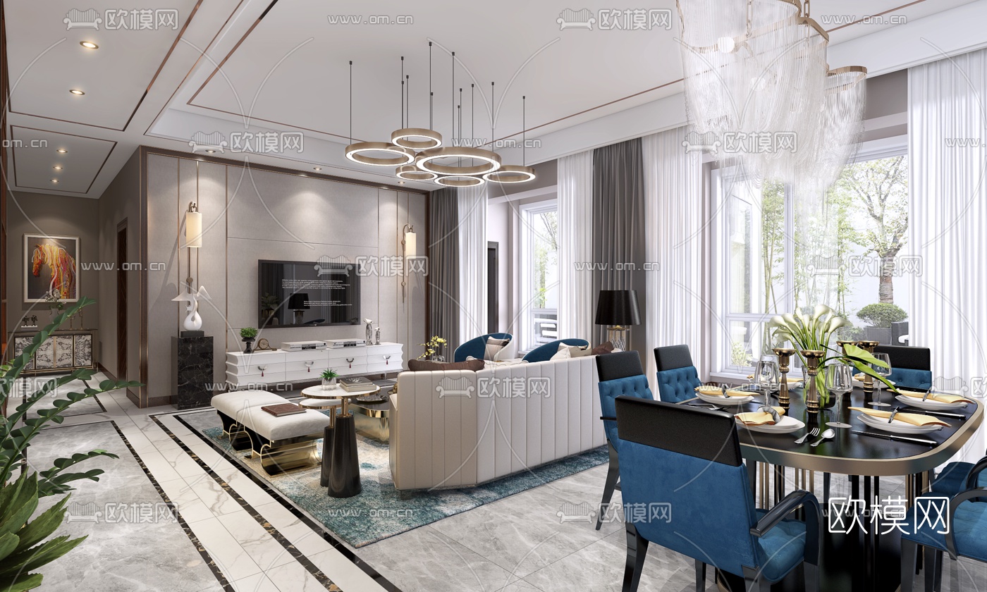 后现代客厅餐厅3d模型