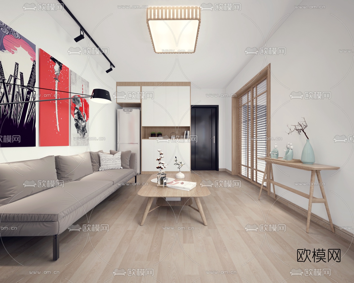 日式榻榻米卧室客厅餐厅厨房卫生间3d模型下载（渲染图2）