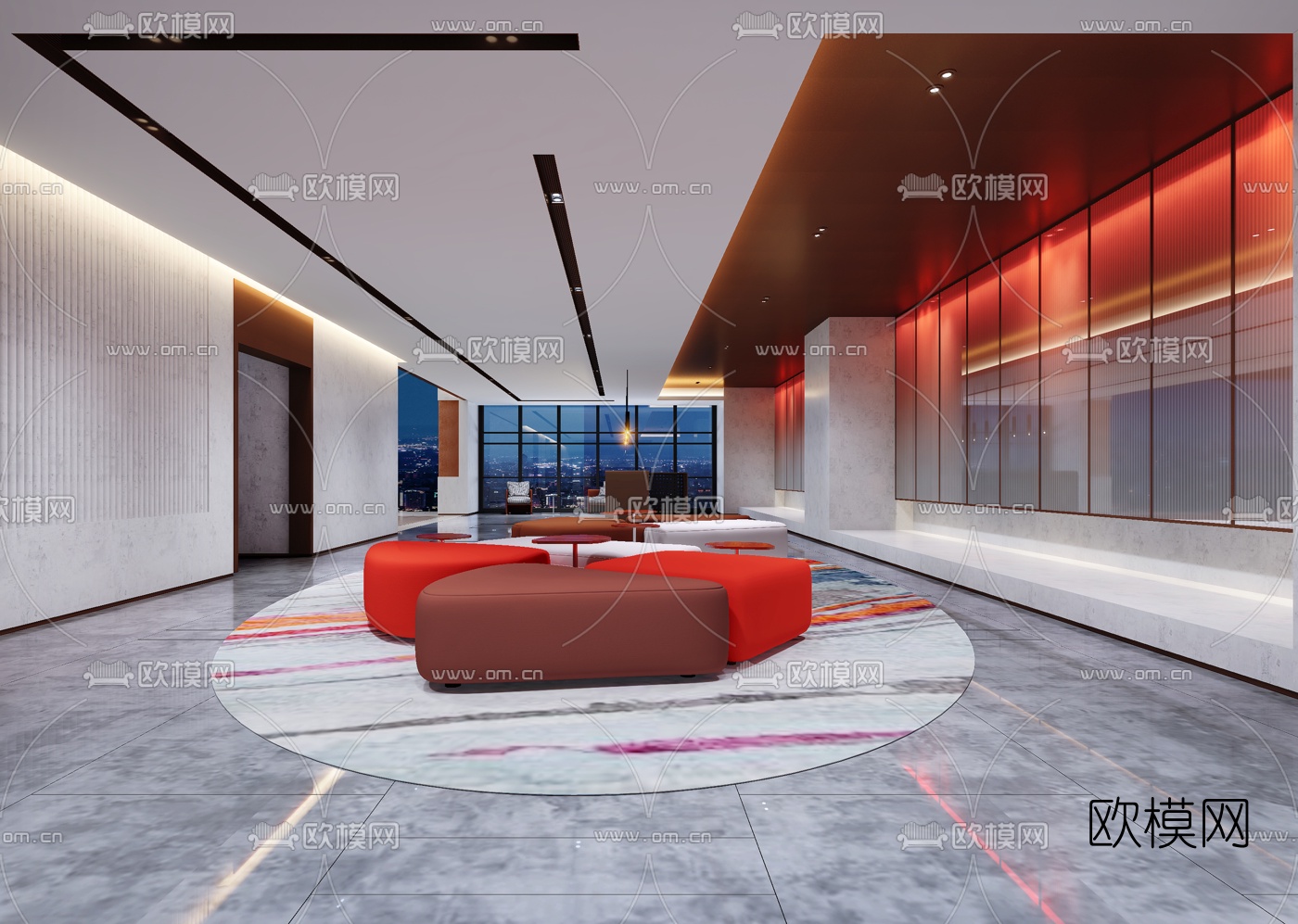 现代酒店前台接待区3d模型下载（渲染图3）