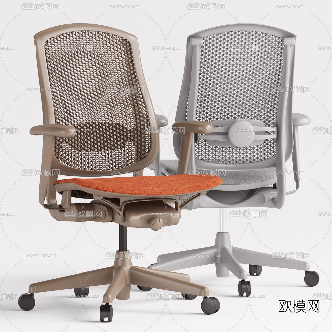 现代网布靠背办公椅职员椅3d模型