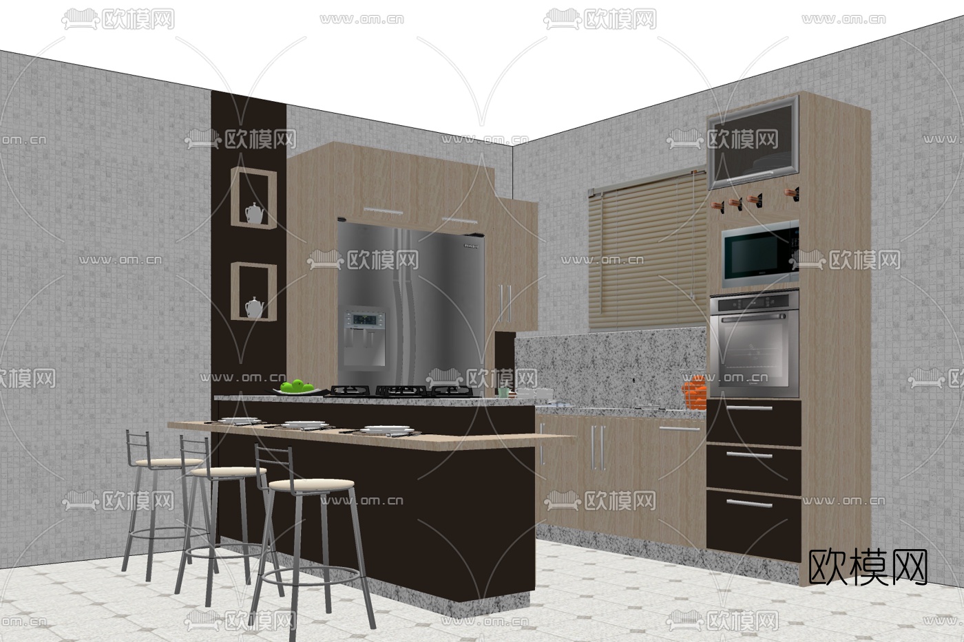 现代厨房免费su模型下载