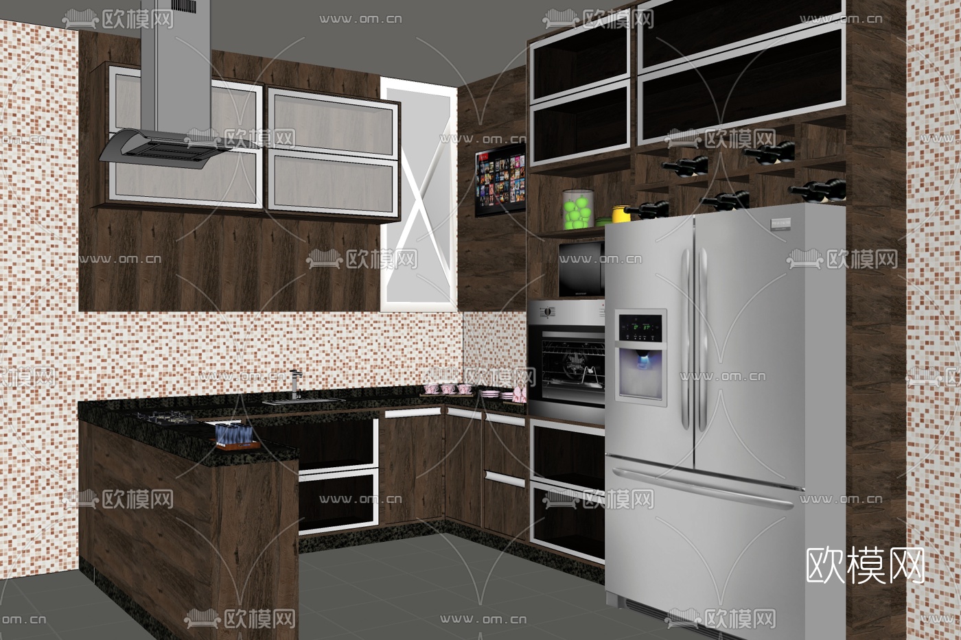 现代厨房免费su模型下载