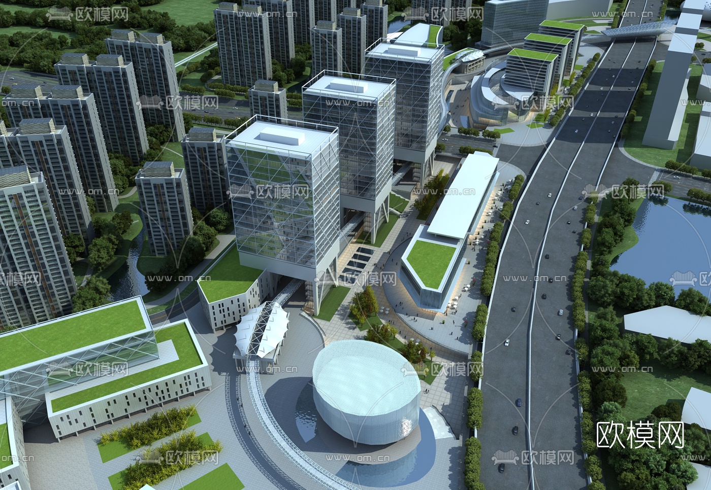 现代办公楼鸟瞰3d模型