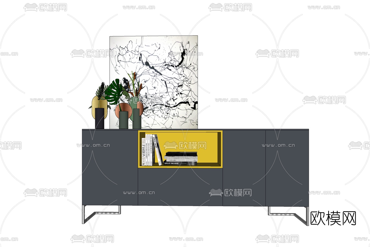 现代实木边柜免费su模型下载