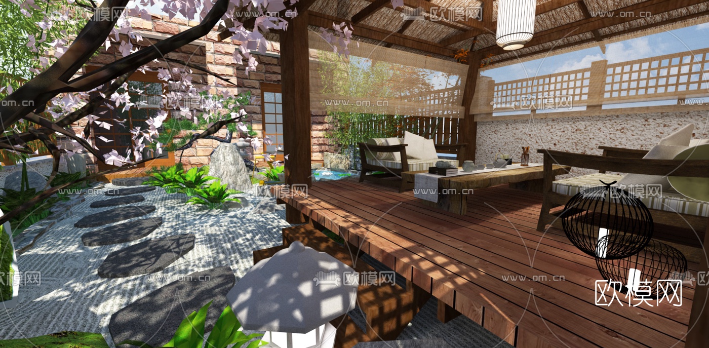 日式庭院花园su模型下载（渲染图2）