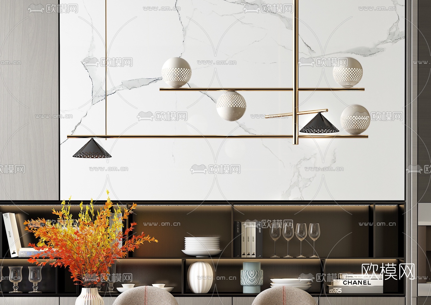 现代轻奢餐桌椅3d模型下载（渲染图4）