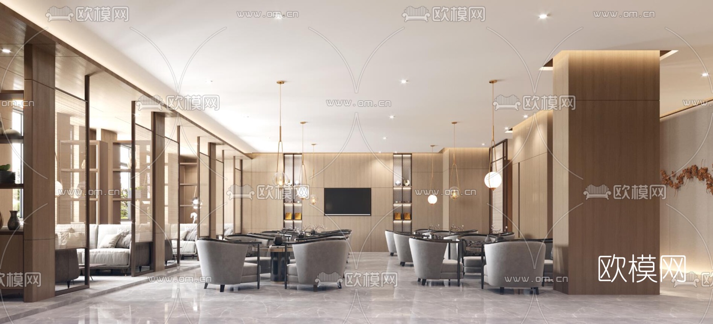 新中式售楼中心3d模型下载（渲染图1）