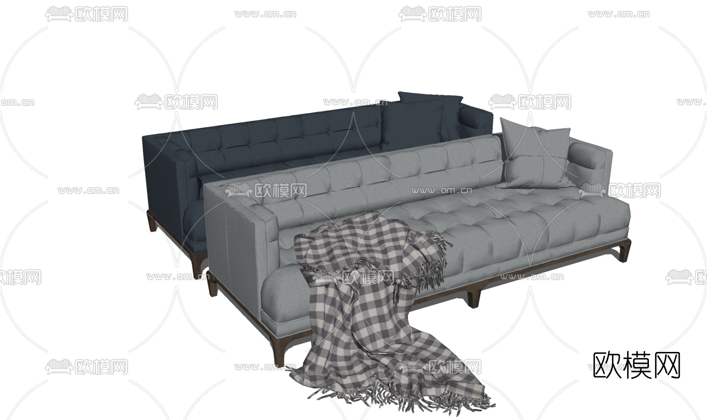 现代布艺多人沙发su模型下载