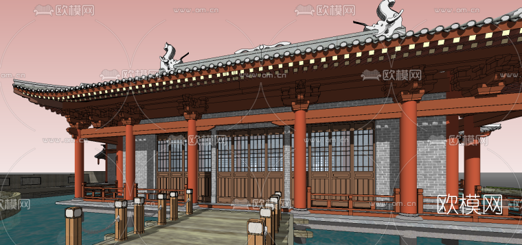 中式古建房屋塔楼su模型