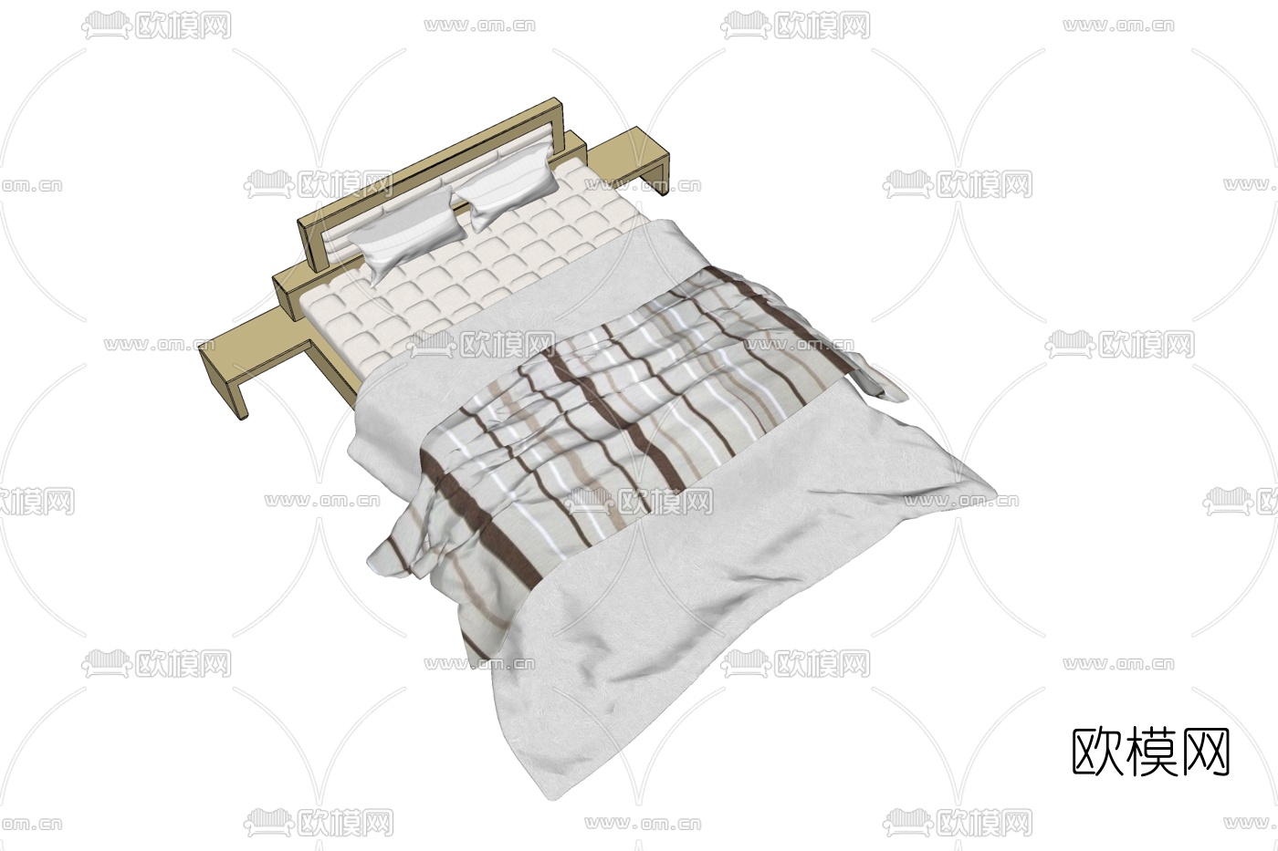 现代双人床免费su模型下载