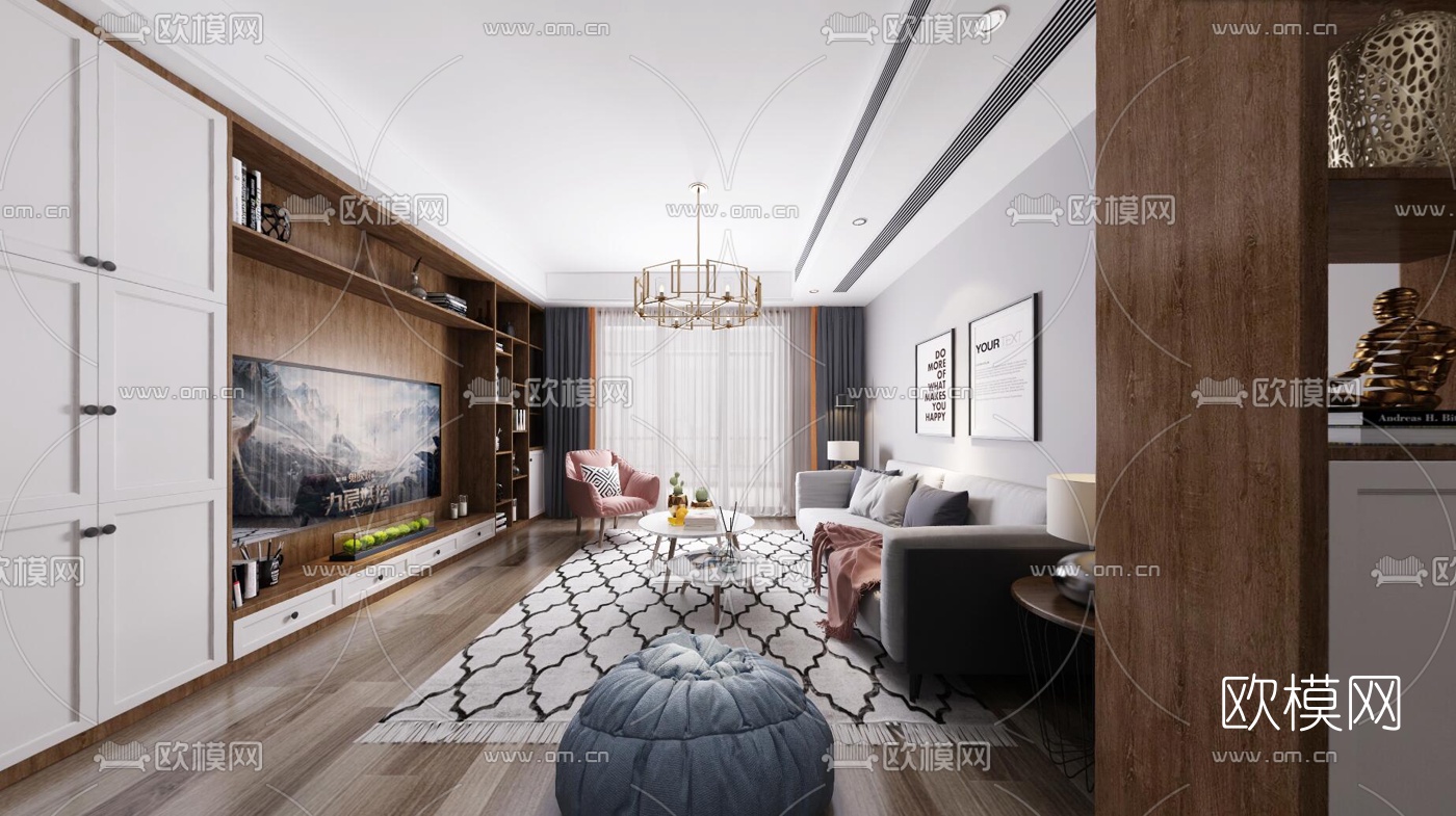北欧客厅餐厅vr全景3d模型