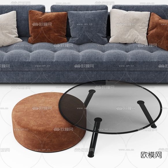 现代布艺多人沙发3d模型下载(渲染图2)