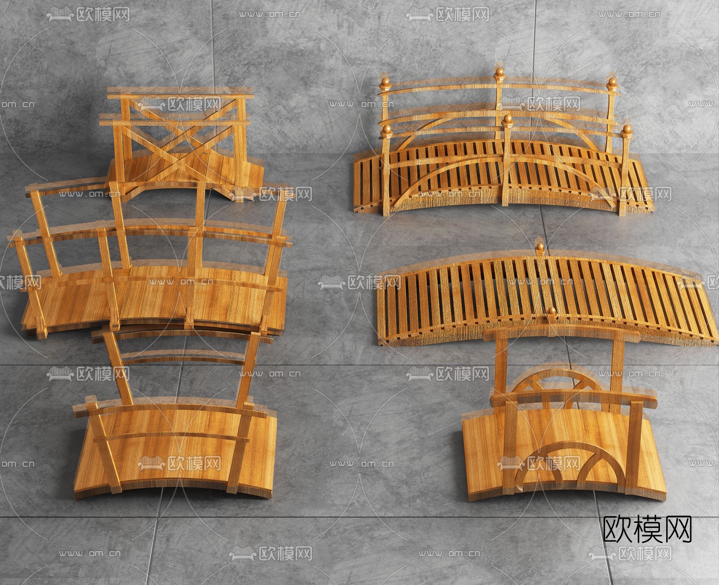 新中式实木小桥3d模型下载