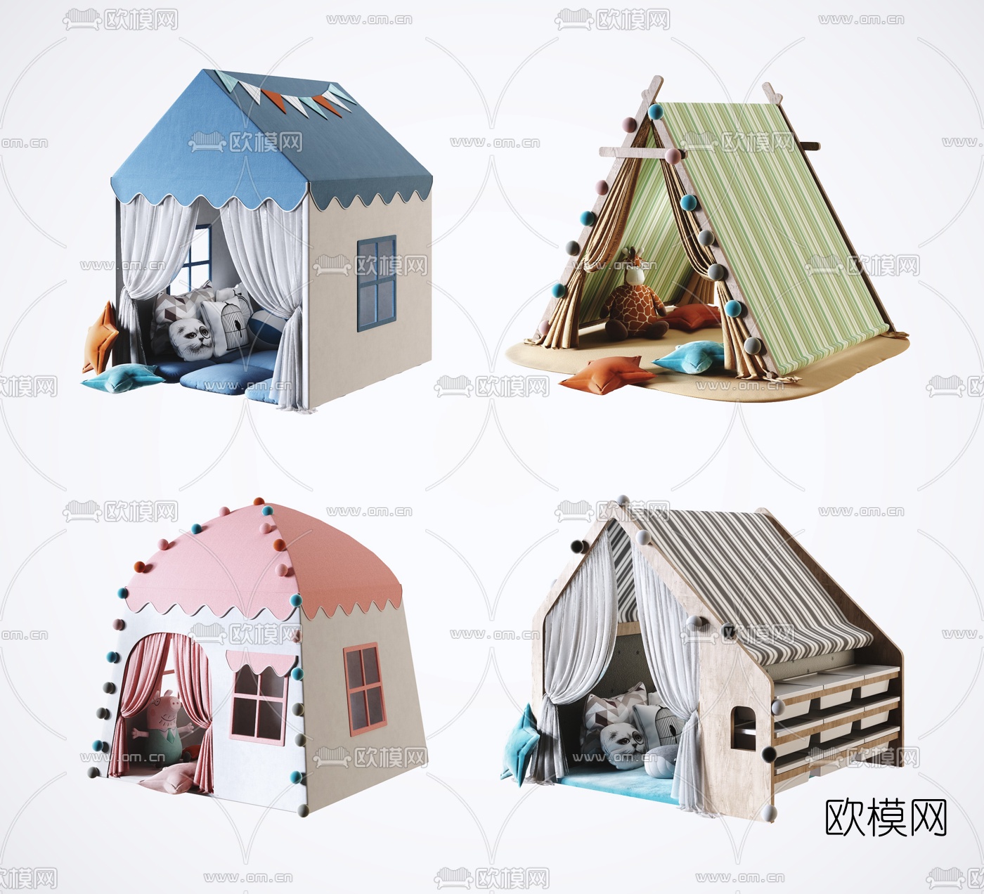 现代布艺儿童帐篷3d模型下载
