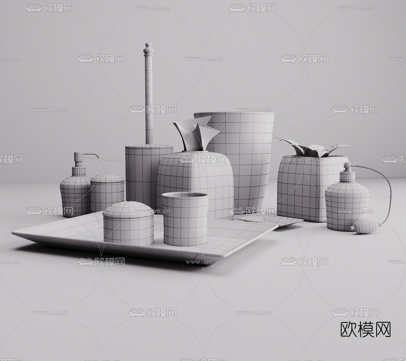 现代皮革盆栽器皿3d模型