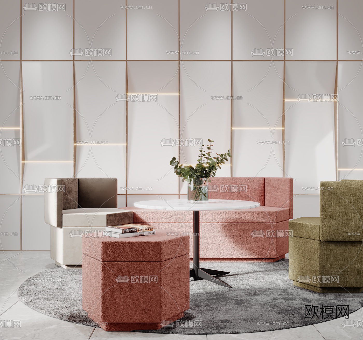 北欧布艺沙发组合3d模型下载