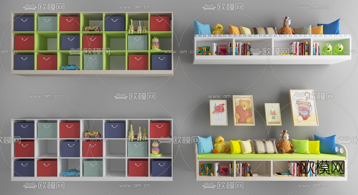 北欧实木儿童壁柜3d模型下载