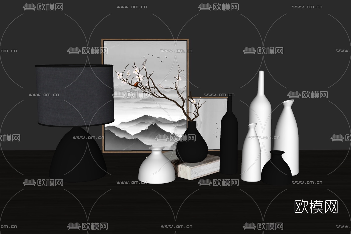新中式花瓶台灯摆件免费su模型下载