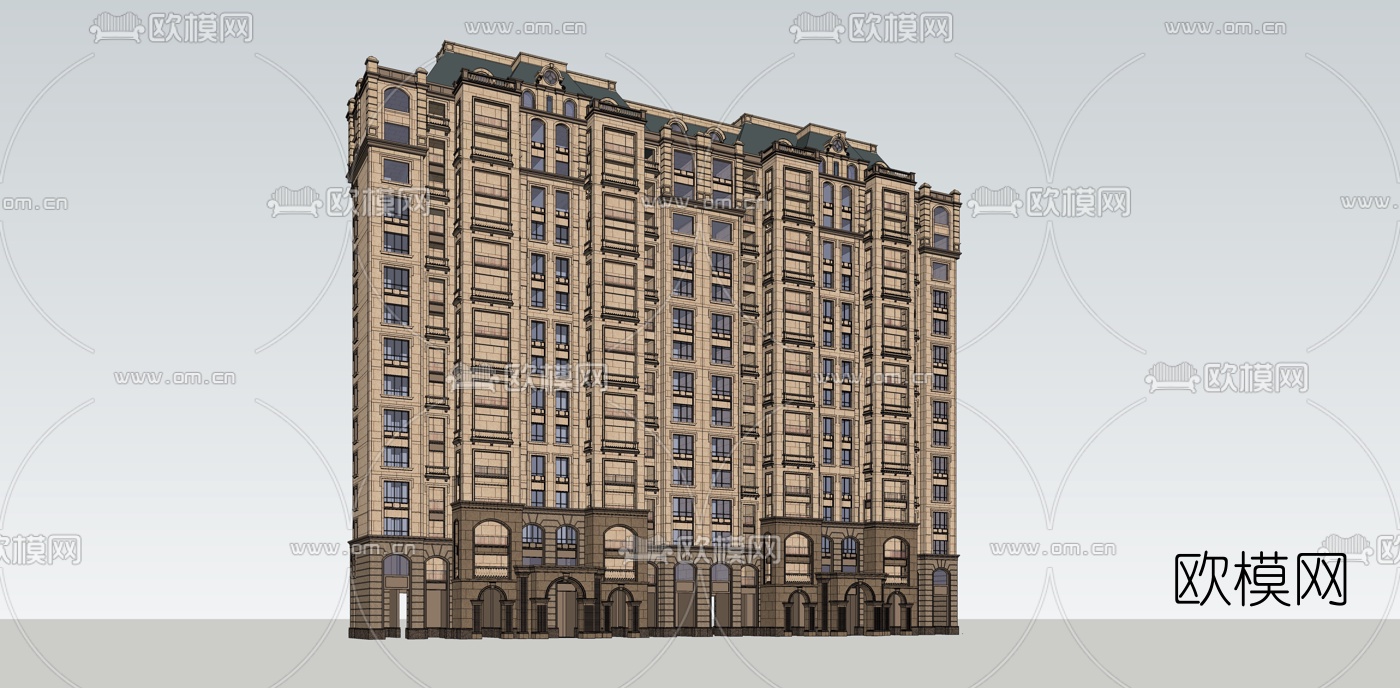 法式高层公寓楼su模型下载