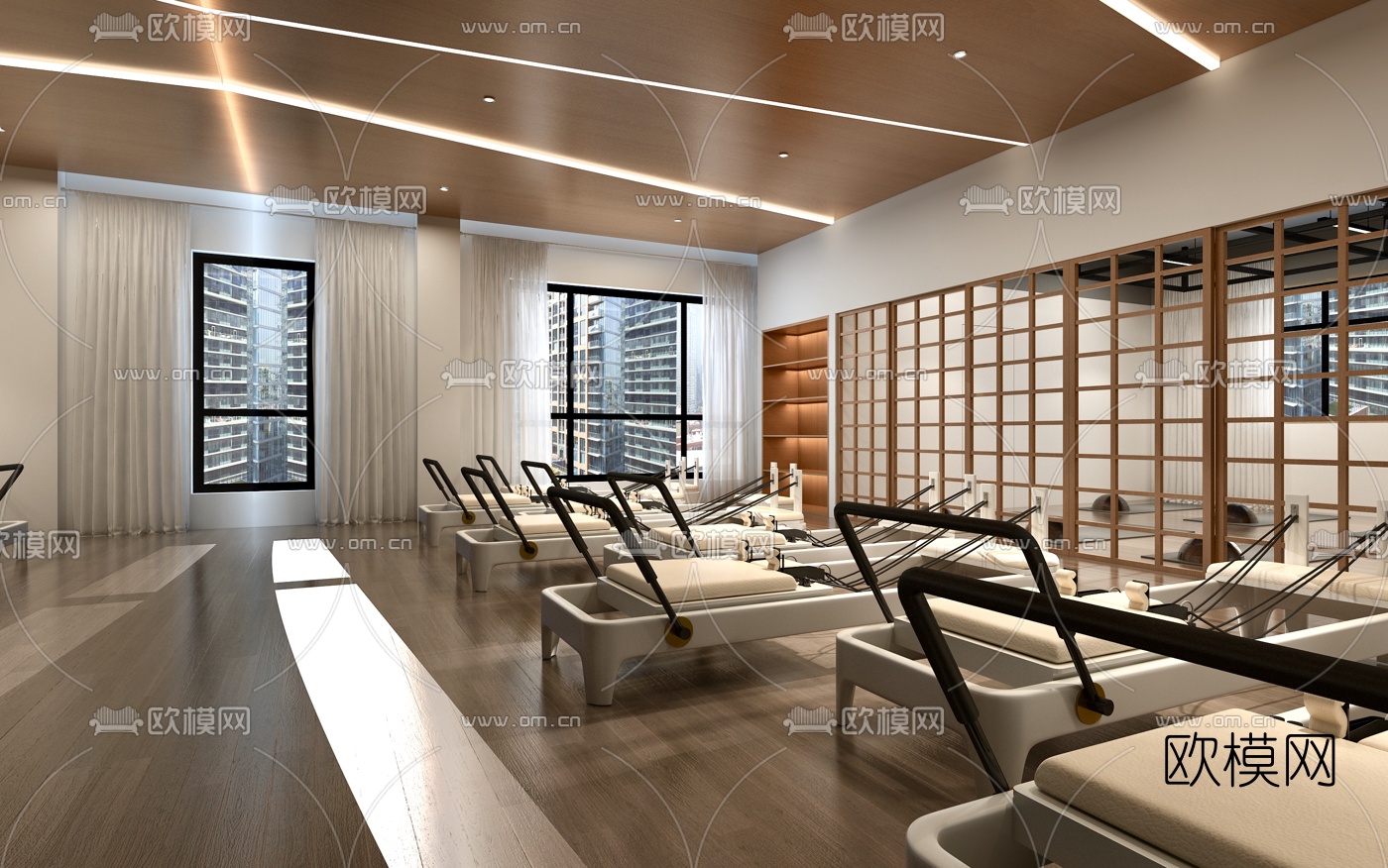 日式瑜伽馆训练室免费3d模型下载（渲染图1）