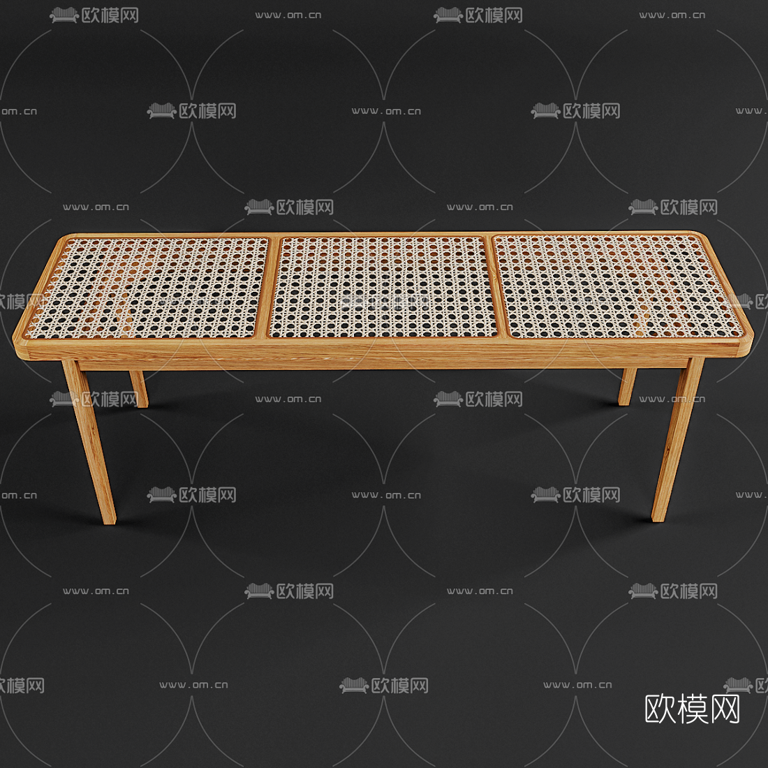 北欧藤编床尾凳3d模型下载（渲染图2）