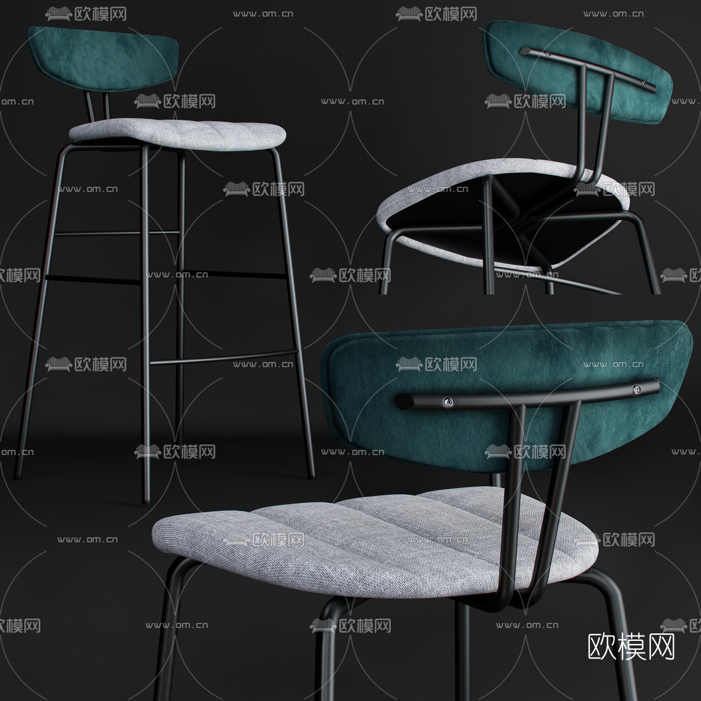 工业风铁艺吧台椅3d模型