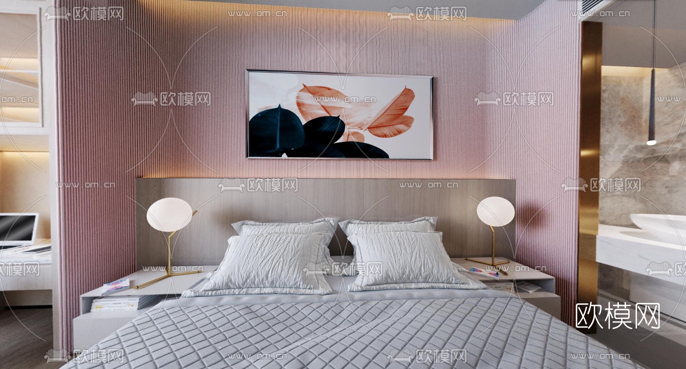 现代轻奢酒店客房vr全景3d模型